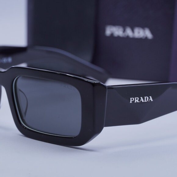 Prada PR06YSF 09Q5S0 Rectangle Sunglasses - Black & White/Grey - Picture 5 of 12